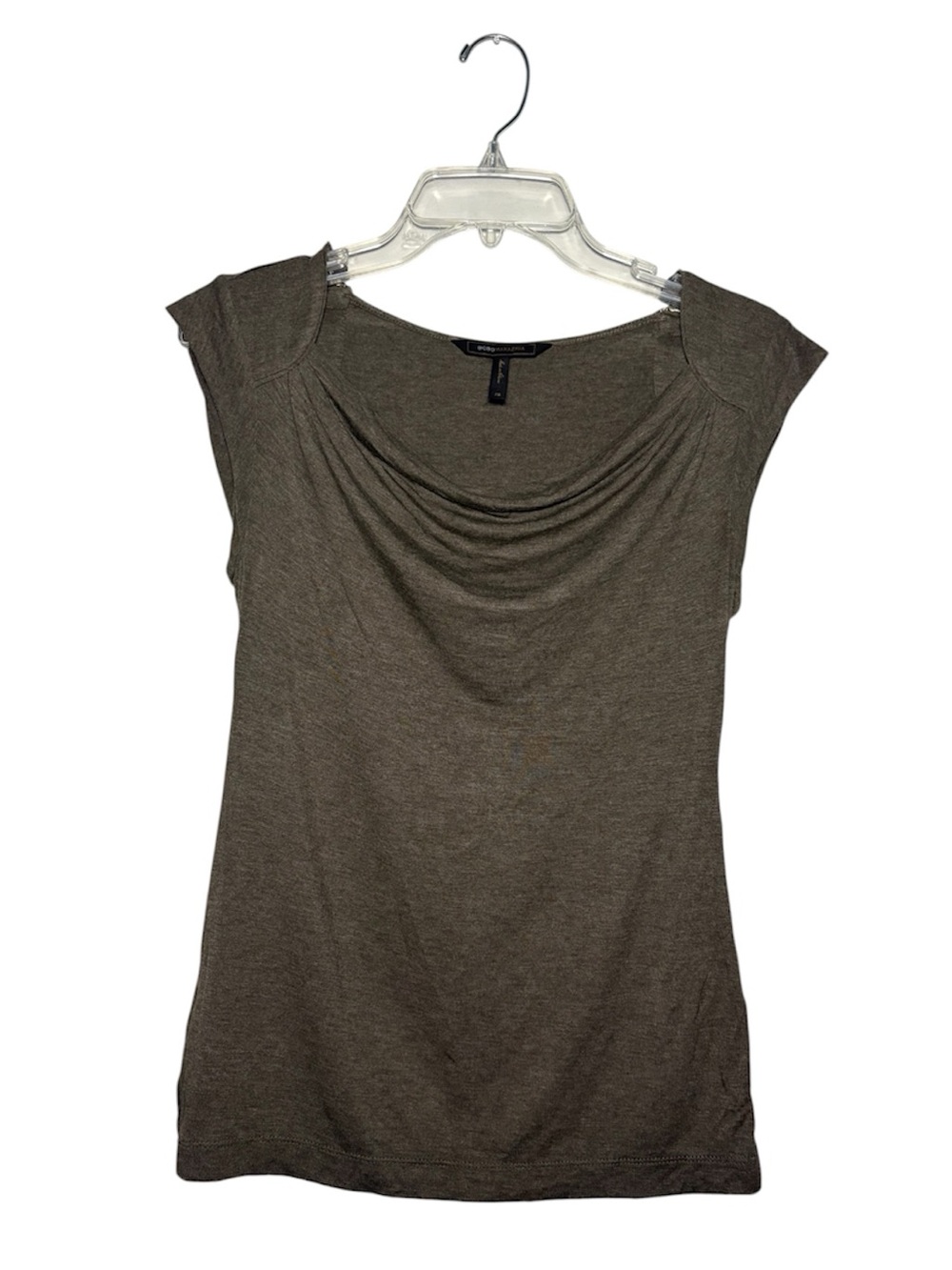 BCBGMAXAZRIA Taupe Drape Neck Cap Sleeve Top Wide Sleeve Zippers